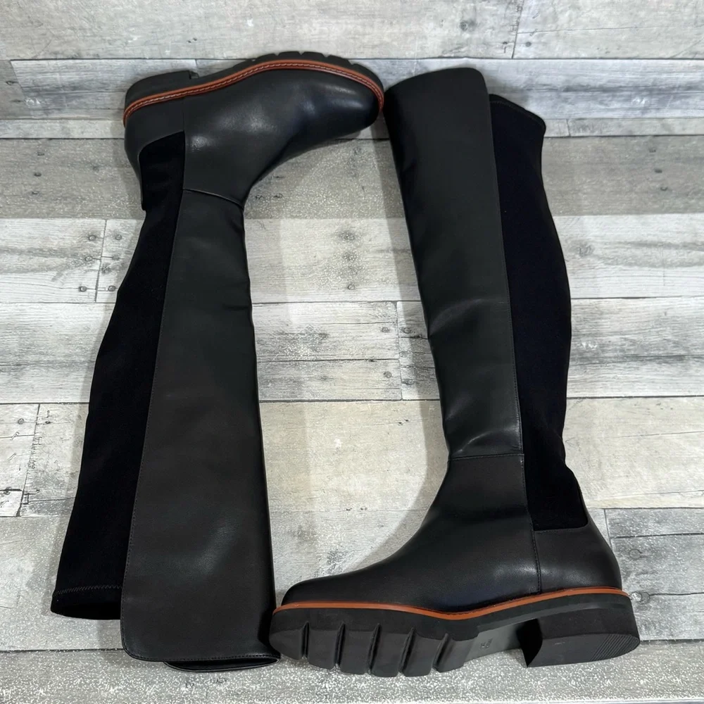 Stuart Weitzman Adrina City OTK Boots In Black Leather/Stretch - Sz - 6B
